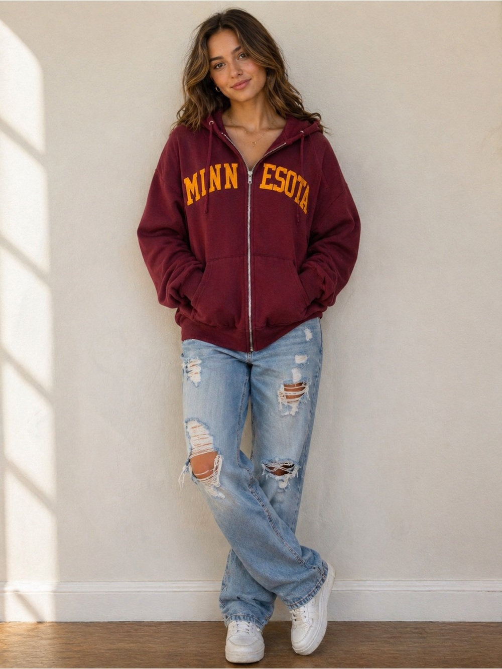Oversized Minnesota Gophers Vintage Maroon Zip-Up Hoodie